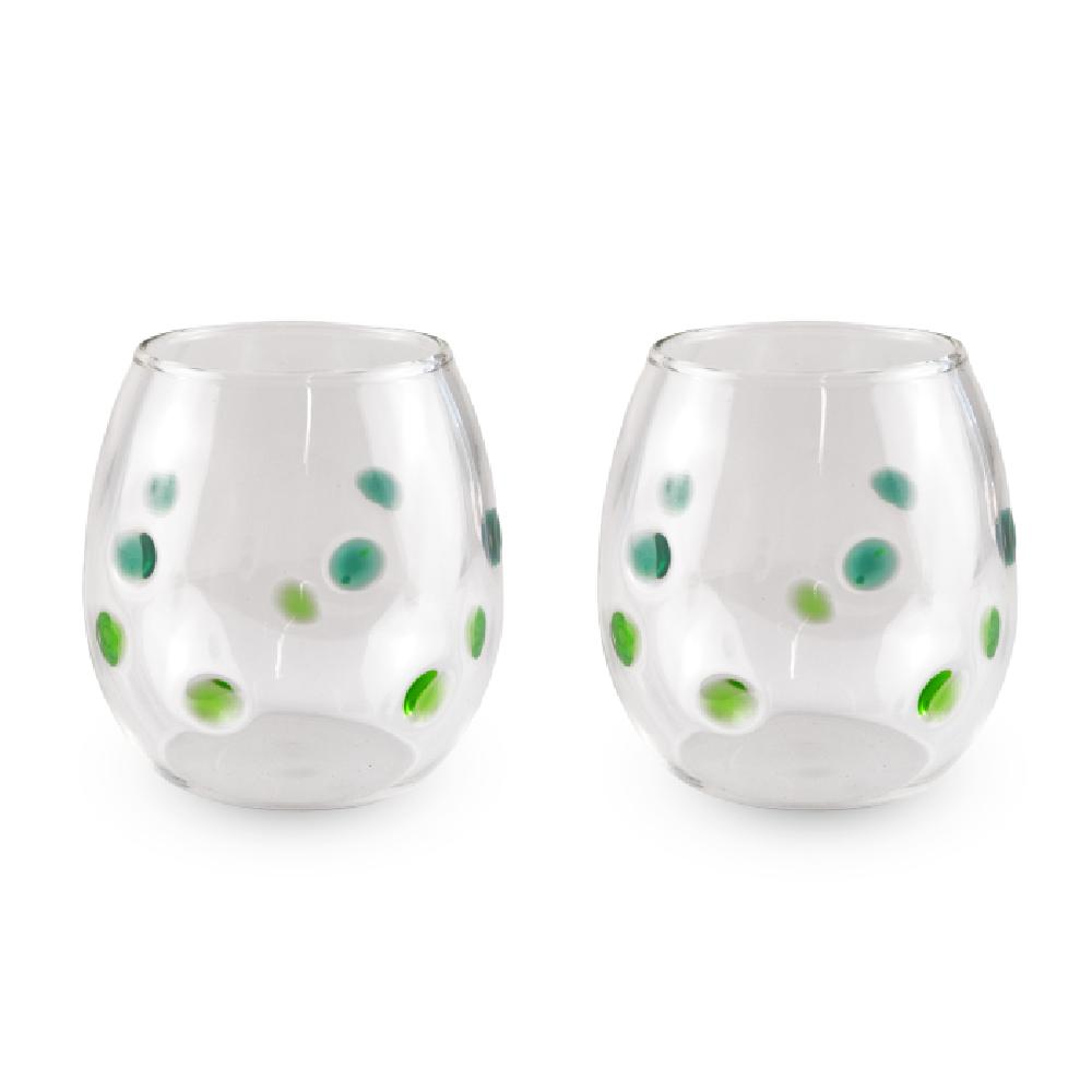 WD LIFESTYLE - Set van 2 glazen "Green dots" | De Tafel Tienen